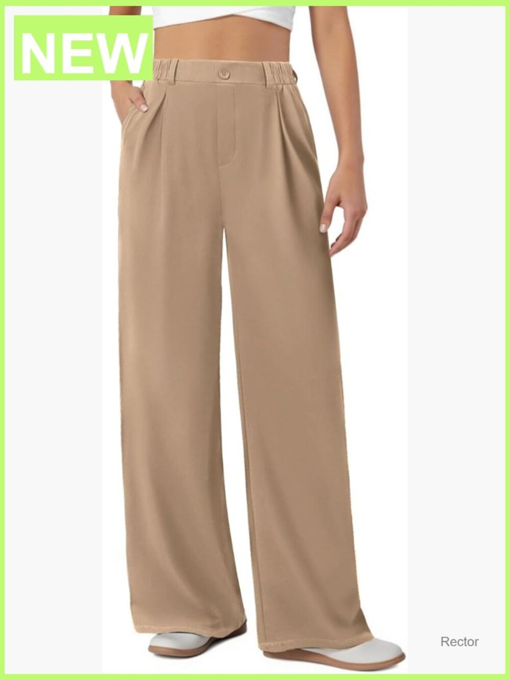 Wide Leg Work Pants with Pockets Elastic Waist Pleated Front Business Casual